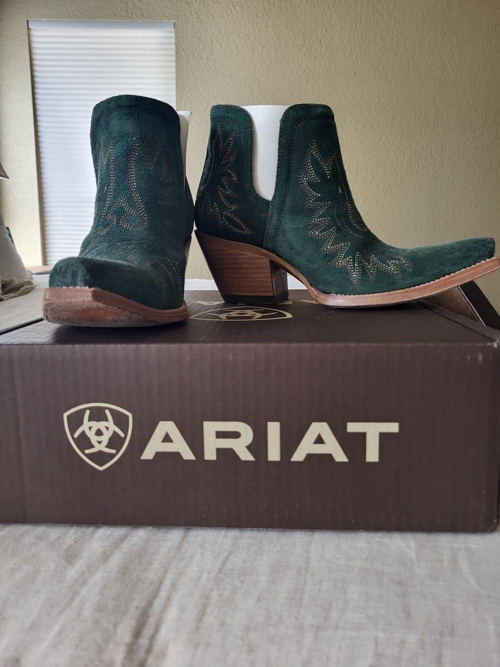 Ariat Dark Green Suede Western Ankle Booties